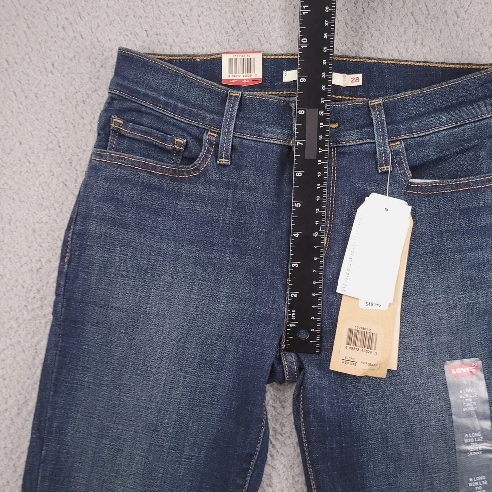 LEVIS 710 Jeans Size 28L 6 Long Super Skinny Mid Rise Dark Wash Denim NEW